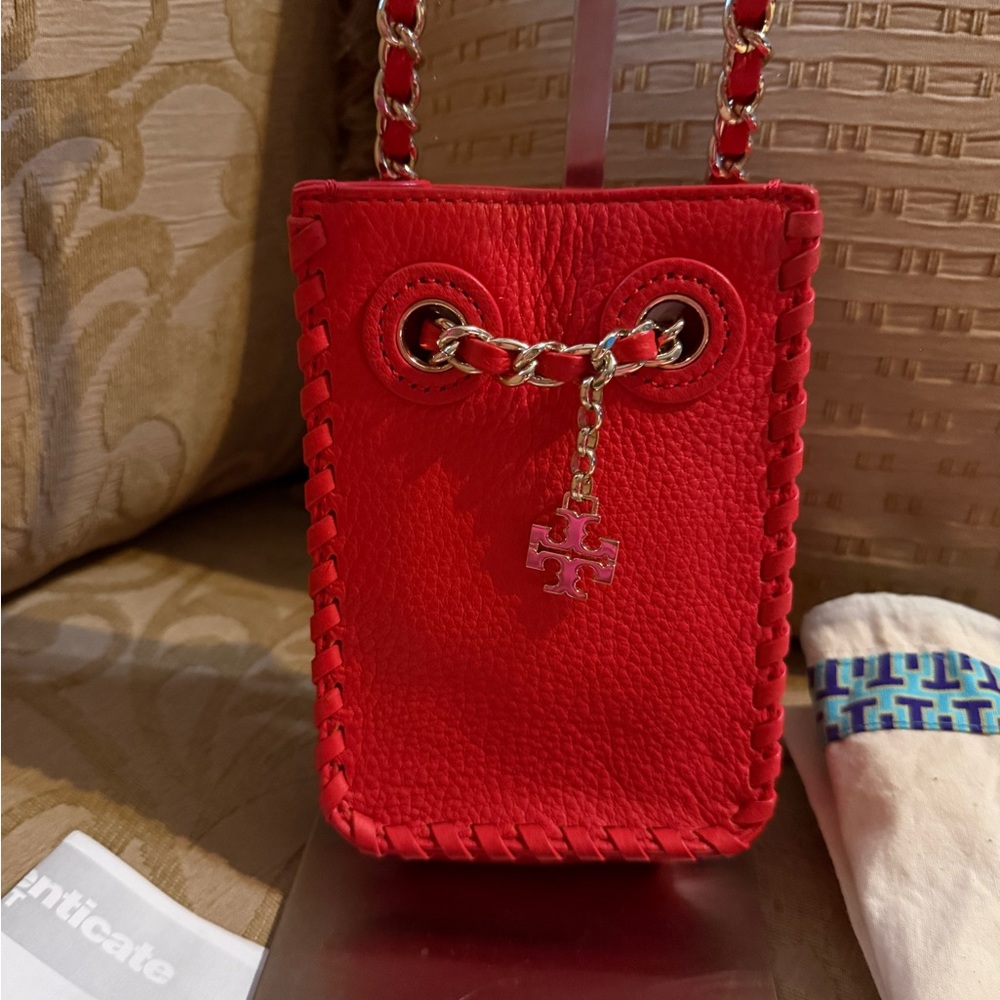 Tory Burch Red Leather Phone Case Crossbody with COA & dust bag in EUC - Picture 6 of 17